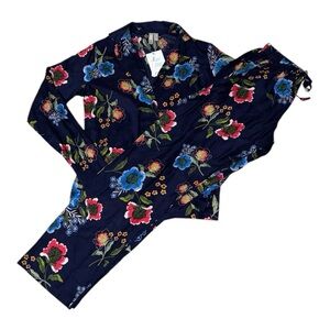 ASOS Floral Pajama Set Navy size 4 S NWT Long Sleeve Button Up Pants Spring PJ’s